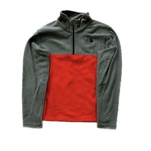 Boys North Face Sweatshirt Jacket Medium 1/4 Zip Fleece Red & Gray
